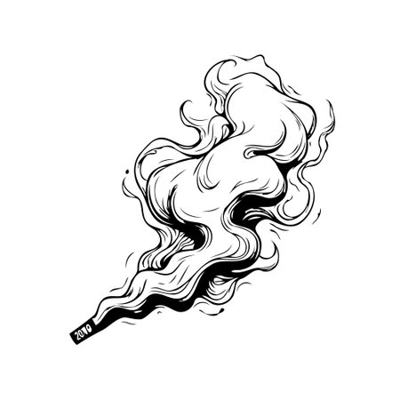 This monochrome ink drawing showcases smoke emanating from a bottle, presenting an ethereal, mysterious ambiance. The artistic representation captures the swirling movement and the delicate natureのイラスト素材