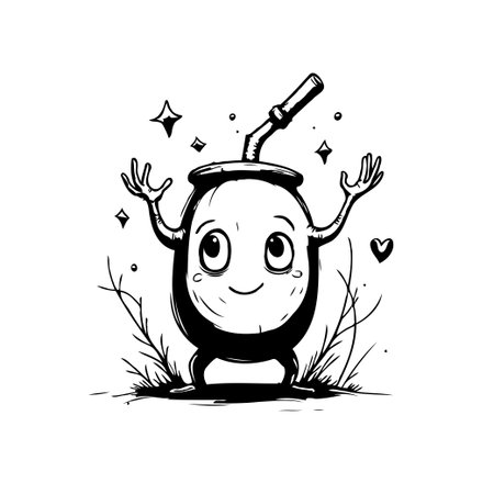 An enchanting illustration features a cheerful beverage container character with expressive eyes and a warm smile. Radiating positivity, this whimsical design brings a sense of joy and friendliness.のイラスト素材