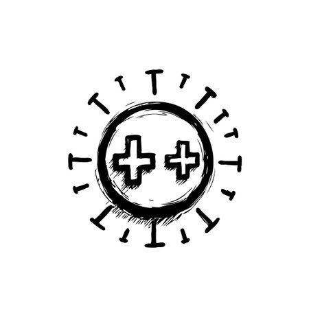 This minimalist graphic showcases a dual plus sign encircled by an outward-radiating corona. The stylized, sketchy rendition imparts an imperfect charm, rendering it ideal for projects seeking anのイラスト素材