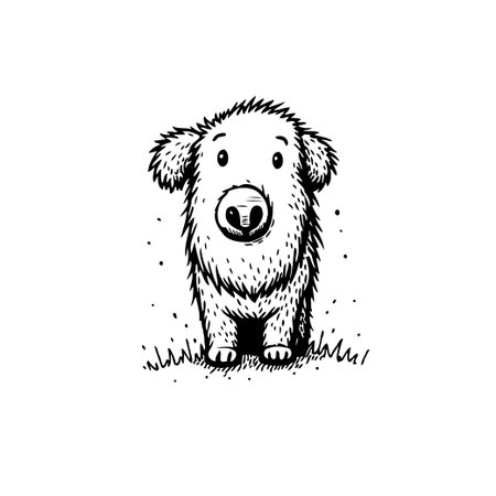 This adorable illustration showcases a charming canine character. The simple yet expressive design captures the essence of a happy, lovable puppy, with furry details that add to its playful andのイラスト素材