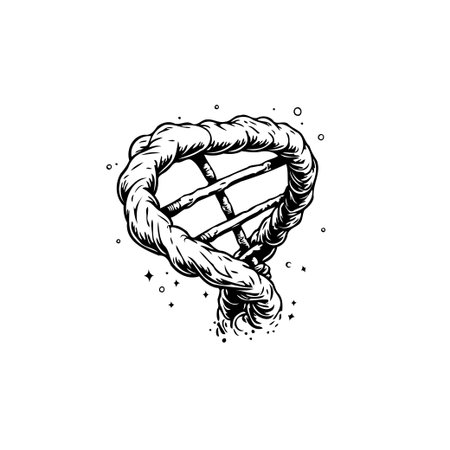 A monochrome illustration presents a twisted fibrous structure, evoking an ethereal, cosmic atmosphere. Intertwined filaments form an abstract, dynamic pattern, symbolizing strength and connection.のイラスト素材