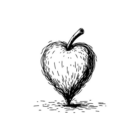 A handcrafted sketch featuring a heart-shaped apple, illustrating a blend of organic freshness and sentimental love. This minimalistic drawing provides a simple yet striking visual, ideal forのイラスト素材
