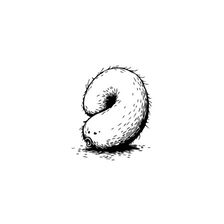 A whimsical illustration features a furry creature rendered in a minimalist style. Isolated against a clean white background, this playful surreal being evokes a sense of oddness and invites theのイラスト素材