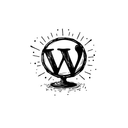 This stylish logo features the letter W inside a circled emblem design. The handmade aesthetic and radiant effect create a visually striking mark suitable for branding, initials, or decorativeのイラスト素材