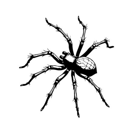 Detailed black and white drawing of a spider, showcasing intricate leg segments and a textured body. The illustration evokes a sense of nature and perhaps a touch of fear. Ideal for use inのイラスト素材