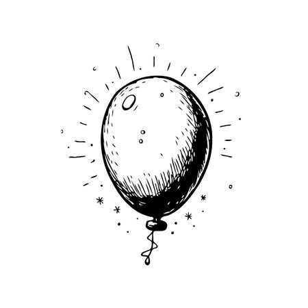 Delightful sketch of a balloon with celestial speckles, it looks like the moon in the sky, adorned with radiating light, creates a sense of wonder and magic. The hand drawn illustration would makeのイラスト素材