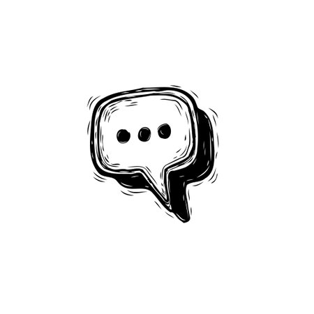 A hand-drawn speech bubble featuring three dots creates a unique symbol for dialogue or thought,...