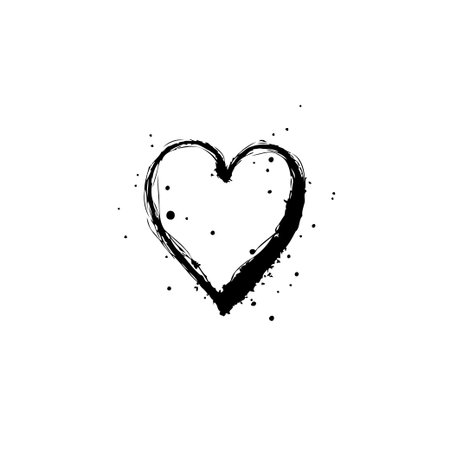Expressive artistic image of a heart, created using bold brushstrokes and ink splatters. A symbol of affection and connection, its hand-drawn style is perfect for designs needing a personal, rawのイラスト素材