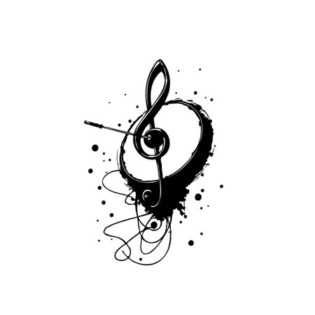 This artwork showcases an abstract musical notation with a distinctive treble clef design. The dynamic and artistic brushstrokes create an elegant visual impact, suitable for a range of creativeのイラスト素材