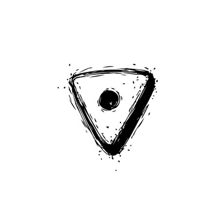 This image features an abstract black triangle shape with an inner circle, created through a hand-drawn artistic expression. The design evokes a sense of minimalism and modernity, while the roughのイラスト素材