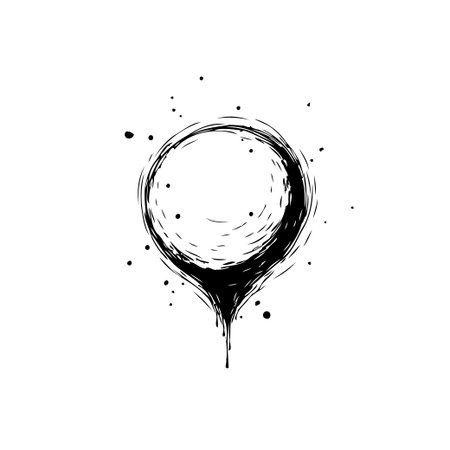 A captivating abstract ink drawing presents a dynamic circular shape punctuated by splatters. The high contrast between the deep black ink and the clean white background emphasizes the artistic andのイラスト素材