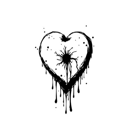 This emotionally charged graphic features a distressed heart illustration rendered with ink. Black drips emphasize internal turmoil, perfect for conveying depth and complexity of feelings, andのイラスト素材