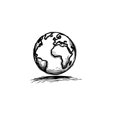 A minimalist sketch of the Earth symbolizes global connectivity and environmental awareness. The simple line art illustration conveys a sense of geographical representation and emphasizes ourのイラスト素材