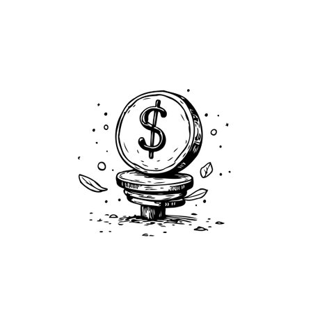 This image illustrates a conceptual depiction of financial progress. A small collection of coins are stacked on top of each other, representing a growing investment or a accumulation of wealth overのイラスト素材