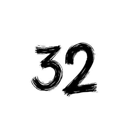 This image presents a stylized portrayal of the number thirty-two, rendered with a brushed or textured effect. It showcases a blend of numerical representation with a handcrafted and artisticのイラスト素材