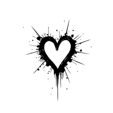 An abstract monochrome image featuring a heart shape formed from a splatter-like texture creates a unique and artistic visual conveying intense feelings and passion. The striking contrast andのイラスト素材