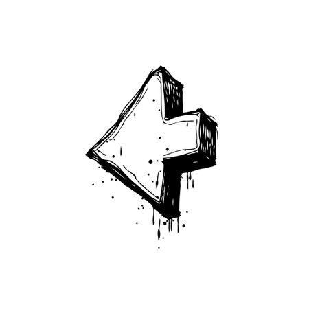 This compelling image shows a stylized arrow illustration, rendered with distinctive textured edges, points towards the left. The artistic rendering adds depth and character, making it ideal forのイラスト素材