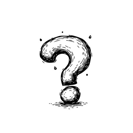 Hand-drawn question mark conveys a sense of wonder and invites contemplation. The engraved style adds depth, while its sketch-like quality evokes a spirit of creativity, sparking curiosity andのイラスト素材