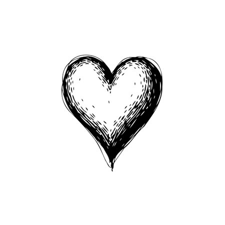 A single black and white heart rendered in a hand drawn style, conveying warmth and sincerity. The sketch-like quality adds a personal touch, while remaining suitable for a wide range of uses, fromのイラスト素材
