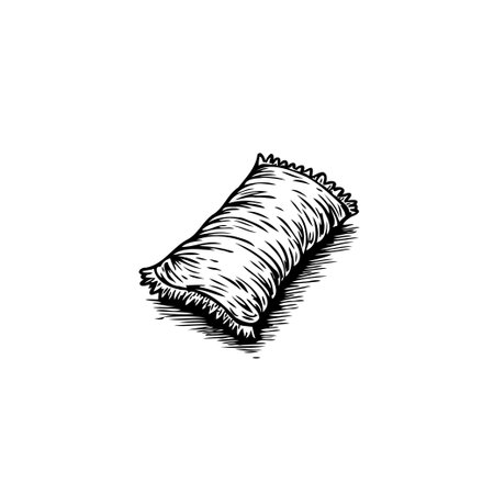 Detailed black and white illustration of a plush pillow. The artwork captures the essence of relaxation and comfort. Its soft texture is accentuated through meticulous line work, making it ideal forのイラスト素材