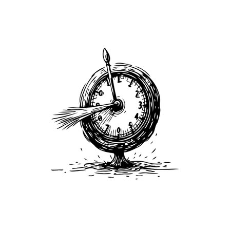 A symbolic artwork portraying a clock with an arrow through it, emphasizing themes of time management, deadlines, and the fleeting nature of existence. It represents urgency and the criticalのイラスト素材