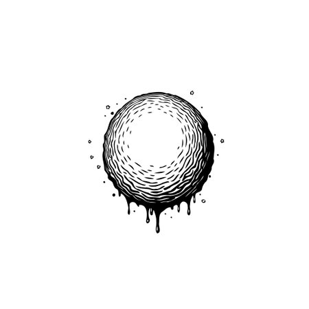 A captivating sphere rendered in black ink, showcases a dripping liquid design. This unique illustration adds an artistic touch, ideal for backgrounds or graphics that seek a blend of abstractのイラスト素材