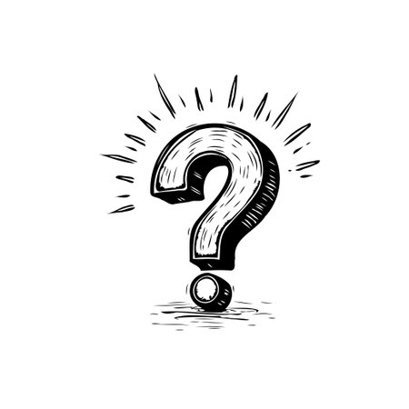 An artistically rendered question mark floats against a clean white canvas, symbolizing inquiry and uncertainty. The shading and dynamic linework give it a palpable depth, enhancing the thoughtfulのイラスト素材