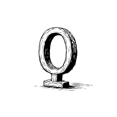 Detailed vintage illustration featuring the letter 'O'. The monochrome sketch showcases textural qualities and subtle shadow play, enhancing its depth and visual appeal. Isolated against a cleanのイラスト素材