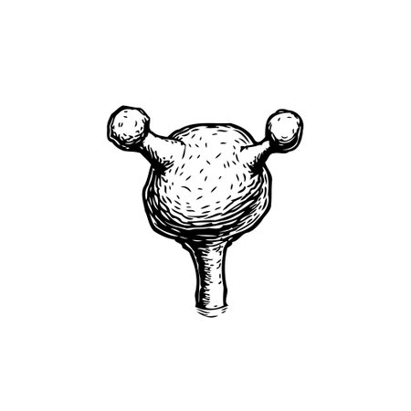 This image presents a stylized anatomical illustration of a bladder, represented in a monochrome, sketch-like design. The simplified depiction captures the organ's structure along with itsのイラスト素材