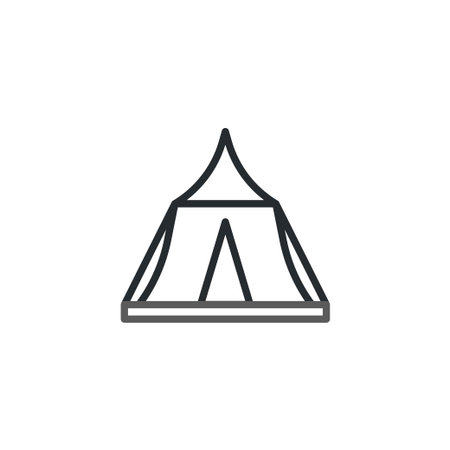 This minimalist tent illustration evokes feelings of outdoor adventure and vacation. It represents a connection with nature, freedom, and recreational activity. Its simple line art style makes it aのイラスト素材
