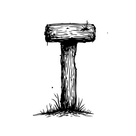 A handcrafted wooden signpost illustration exudes vintage appeal through its rustic texture and hand-drawn aesthetic. It evokes the tranquility of a bygone era, suggesting a simple pathway through aのイラスト素材