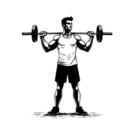 This vector illustration showcases a determined man performing a weightlifting exercise with a barbell. It captures themes of fitness, strength, and athleticism, portraying a healthy lifestyle andのイラスト素材
