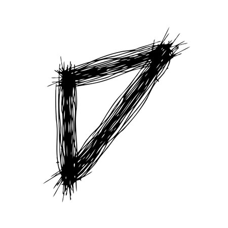 A raw, hand-drawn illustration features an irregular triangle shape formed by energetic lines, lending a textured, unfinished aesthetic. This sketchy representation offers a visually striking,のイラスト素材