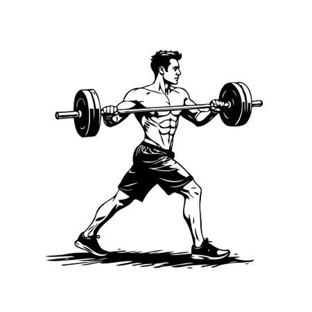 A determined male athlete is captured in the midst of an intense barbell workout, showcasing dedication to fitness and a healthy lifestyle. This striking image portrays the power and strength ofのイラスト素材