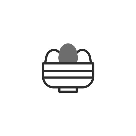 A minimalist style illustration features a bowl containing eggs. The composition is clean, with a monochromatic scheme that gives a modern and simplified look, suitable for icons, logos, or designのイラスト素材