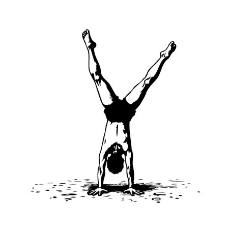 This black and white illustration depicts a person performing a handstand, showcasing incredible...