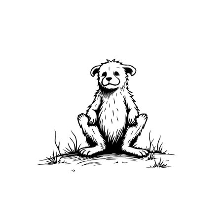 A delightful hand-drawn sketch of a bear cub sitting up. This charming illustration is perfect for children's books, playful designs, or any project seeking a touch of whimsical animal character,のイラスト素材