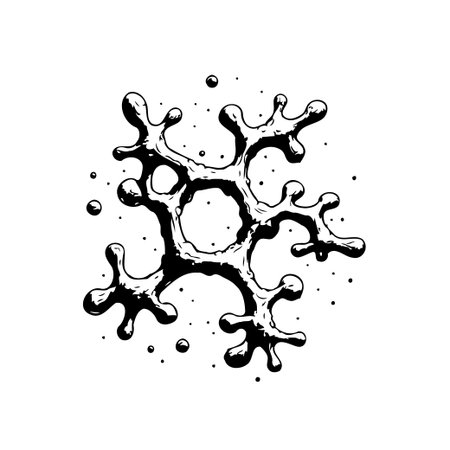 An intricately designed abstract organic shape, presented in monochrome. This artistic illustration boasts radial symmetry and a distinct textured appearance. A unique design element suited forのイラスト素材