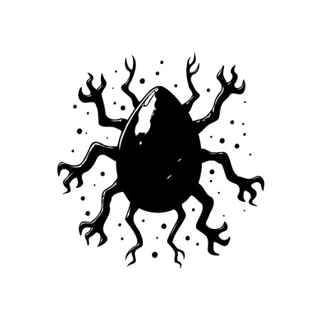 An imaginative design featuring a surrealistic creature, blending elements of the biological and extraterrestrial worlds. This unique monochrome artwork evokes a sense of mystery and invites viewersのイラスト素材