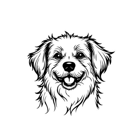 Detailed line drawing of a cheerful dog's face. This illustration exudes happiness and captures the loving nature of a canine friend, perfect for diverse creative projects and conveying positiveのイラスト素材
