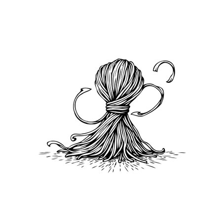 A whimsical monochromatic illustration of spaghetti evokes a playful character. Strands form a body with noodles dancing, creating a unique food depiction. Its simple elegance presents artistry,のイラスト素材