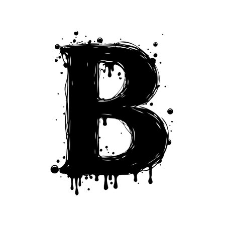 The stylized image presents a letter 'B' rendered in a dark, smudged, ink-splattered style. The design is characterized by a rough, textured finish, suggesting a sense of artistic decay or rawのイラスト素材