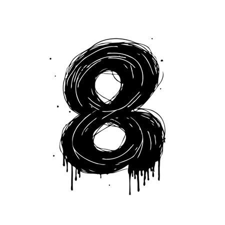 This is a stylized figure eight graphic, created with a scribble technique. The black ink runs in...