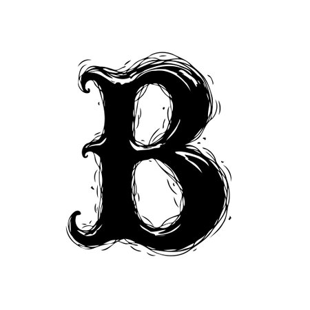 A decorative illustration of the letter B. Features a stylized, gothic-inspired alphabet with flourishes and curls, ideal for monograms or artistic projects, perfect for creating elegant designs orのイラスト素材