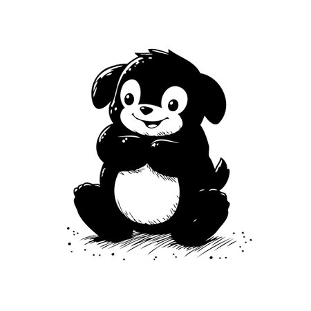 A delightful monochrome illustration portrays a charming seated puppy with its arms playfully crossed. This simple yet expressive artwork captures the essence of canine innocence and companionshipのイラスト素材