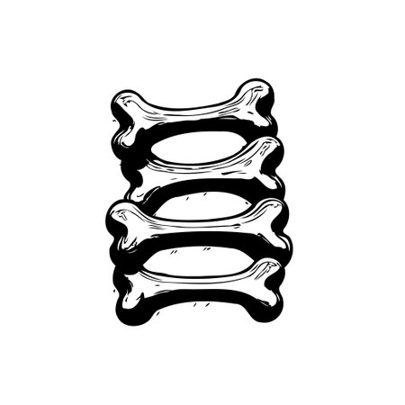 A charming cartoon-style illustration presents a playful tower of canine treats stacked neatly atop one another. The monochrome design lends a whimsical touch, evoking a sense of joy and delight. Itのイラスト素材