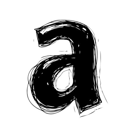 A hand-drawn lowercase 'a' in bold black ink style. The sketch has a rough, energetic feel, perfect for creative projects, educational materials, or artistic design with a distinct typeface.のイラスト素材