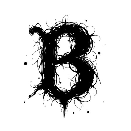 Detailed illustration of the letter B in an elaborate style. The design features a combination of thin lines and dark spots, which gives the letter a distinctive textured and somewhat chaoticのイラスト素材