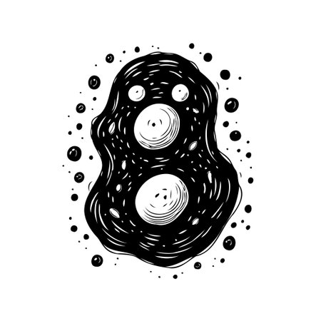 Unique and surreal black and white blob vector illustration. Floating and surrounded by circles...