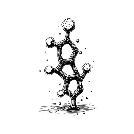 Detailed monochrome image depicting a molecule structure, symbolizing scientific exploration and innovative biological developments. This visually captivating representation showcases the intricateのイラスト素材